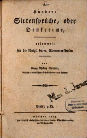Hundert Sittensprüche, oder Denkreime
