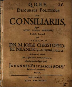 Discursus Politicus De Consiliariis
