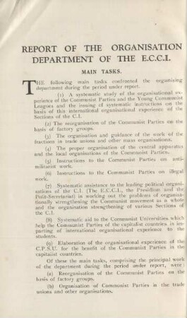 Report Of The Organisation Department Of The E.C.C.I.