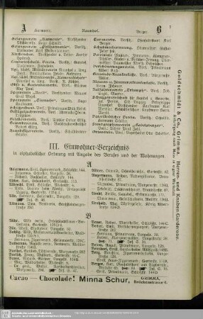 III. Einwohnerverzeichnis : III. Einwohner-Verzeichnis