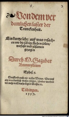 Von dem verdamlichen Laster der Trunkenheit