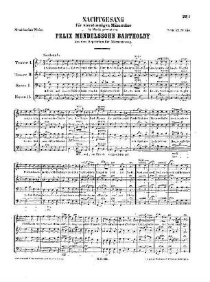 Felix Mendelssohn-Bartholdys Werke. 17,135. Nr. 135, Nachtgesang. - 1 S. - Pl.-Nr. M.B.135