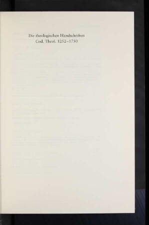 Die theologischen Handschriften Cod. theol. 1252-1750