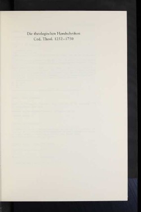 Die theologischen Handschriften Cod. theol. 1252-1750