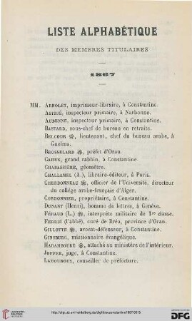 Liste alphabétique des membres titulaires