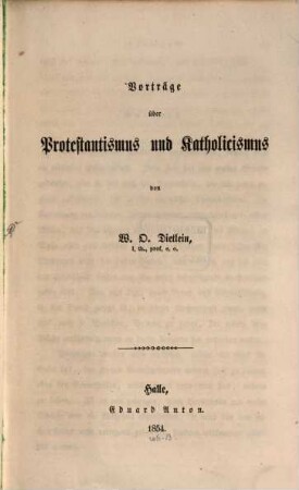 Vorträge über Protestantismus und Katholicismus