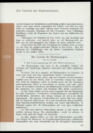 Die Technik der Bluttransfusion (Heft 55)