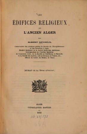 Les édifices religieux de l'ancien Alger