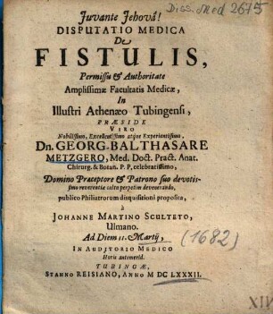 Disputatio Medica De Fistulis