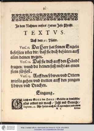 In dem Nahmen unsers Herzen Jesu Christi. TEXTVS.