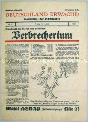 NS-Wochenblatt "Deutschland erwache!" mit scharfer Polemik gegen das System der Weimarer Republik