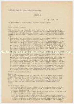 Abschrift eines Briefes an den Vorstand des Republikanischen Clubs zu inhaltlichen Fragen der nächsten Mitgliederversammlung