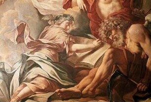 Apollo, Merkur und Chronos diktieren der Göttin der Geschichte die Heldentaten des brandenburgisch-preußischen Volkes