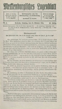 Nr. 5. Rostock, Sonntag, den 29. Oktober 1916.