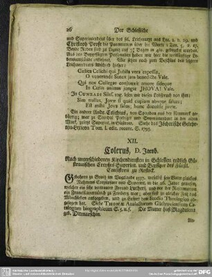 XII. Colerus, D. Jacob