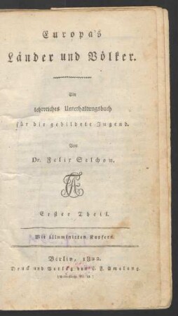 Theil 1: Europa's Länder und Völker