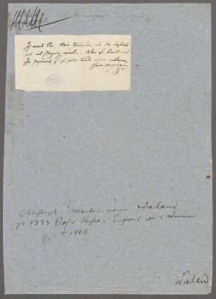 Christoph Martin Wieland (1733 - 1813) Autographen: Briefe von Christoph Martin Wieland an verschiedene Adressaten - BSB Autogr.Cim. Wieland, Christoph Martin, 4. Christoph Martin Wieland (1733 - 1813) Autographen: Brief von Christoph Martin Wieland an N. N. - BSB Autogr.Cim. Wieland, Christoph Martin.4
