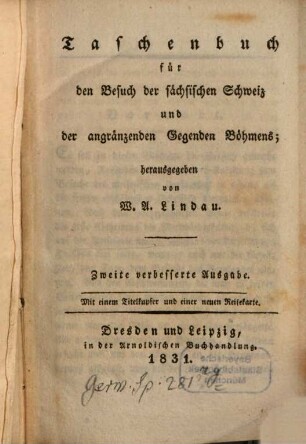Taschenbuch für den Besuch der sächsischen Schweiz und der angrenzenden Gegenden Böhmens