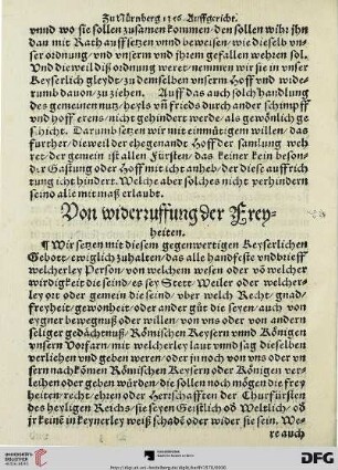 Von widerzuffung der Freyheiten