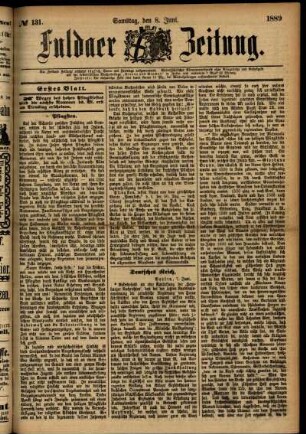 Erste Ausgabe vom Samstag, den 08. Juni 1889.