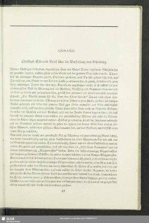 Anhang. Christoph Scheurls Brief über die Verfassung von Nürnberg