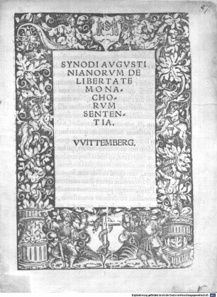 Synodi Avgvstinianorvm De Libertate Monachorvm Sententia