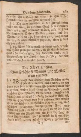 Der XXVIII. Titul. Von Erbschaft Manns und Weibs gegen einander