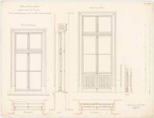 Landgut Treutler, Neu-Weißstein Landhaus: Veranda an der Westseite: Fenster, Tür in Grundriss, Aufriss, Schnitt, 2 Maßstabsleisten