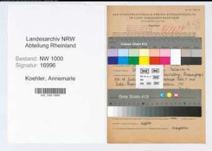Entnazifizierung Annemarie Koehler, geb. 17.10.1912 ()