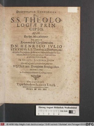 Disputatio Theologica De S.S. Theologiae Principio