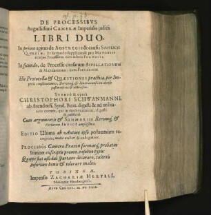 De Processibus Augustissimi Camerae Imperialis iudicii ... ; 1
