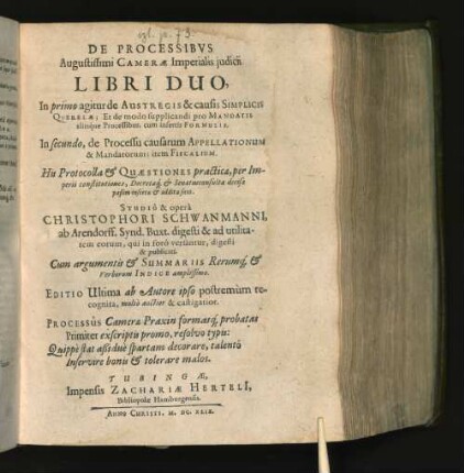De Processibus Augustissimi Camerae Imperialis iudicii ... ; 1