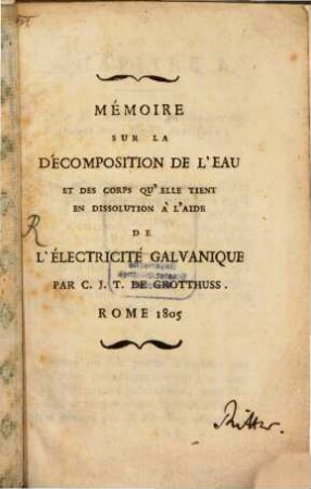 Mémoire sur la décomposition de l'eau ...