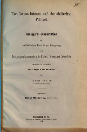 Das Corpus luteum und der obliterirte Follikel