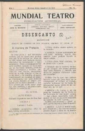 1914001300: Desencanto : boceto de comedia en dos cuadros