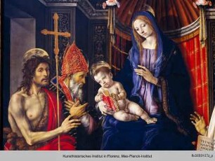 Pala di Palazzo Vecchio - Madonna mit Kind, dem Heiligen Johannes dem Täufer, dem Heiligen Viktor, dem Heiligen Bernhard und dem heiligen Zenobius
