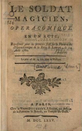 Le soldat magicien : Opera-comique en un acte