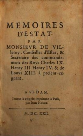 Mémoires D'Estat, [1]