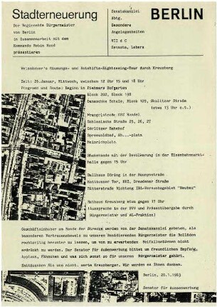 Flugschrift: Weizsäcker&rsquo;s               Räumungs- und Rotstift-Sightseeing-Tour durch Kreuzberg 1983
