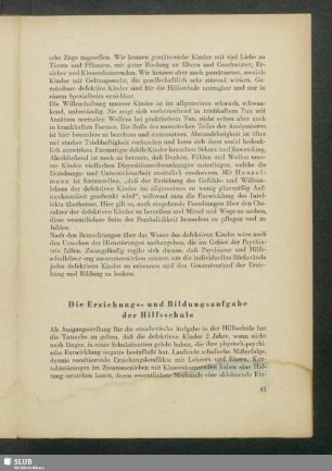 Die Erziehungs- und Bildungaufgabe der Hilfsschule