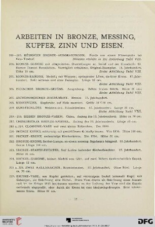Arbeiten in Bronze, Messing, Kupfer, Zinn und Eisen (Nr. 196-256)