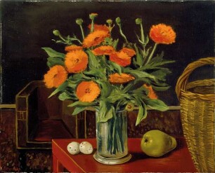 Ringelblumen, Birne und Vogeleier