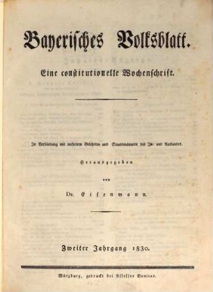Bayerisches Volksblatt : eine constitutionelle Wochenschrift. 2. 1830