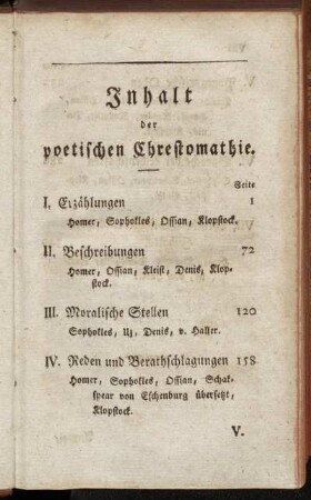 Inhalt der poetischen Chrestomathie