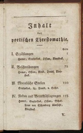 Inhalt der poetischen Chrestomathie