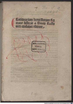Breviarium rerum gestarum populi Roman : mit Widmungsbrief an Baptista de Ursinis von Angelus Tiphernas