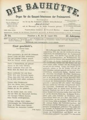 No. 34. Frankfurt a. M., den 22. August 1914. 57. Jahrgang.