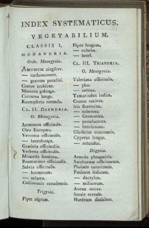 Index Systematicus. Vegetabilium.