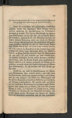 IV. Beobachtungen über die Umbeugung (Zurückbeugung) der schwangern Gebärmutter.