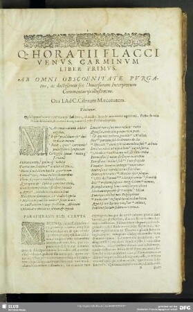 Q. Horatii Flacci Venus. Carminum Liber Primus